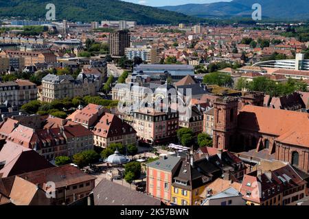 France, Territoire de Belfort, Belfort, from the citadel, the old town, Place d Armes, the court, the Fery market, Alstom Stock Photo