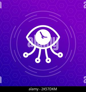 eye and clock, time tracking or monitoring icon Stock Vector