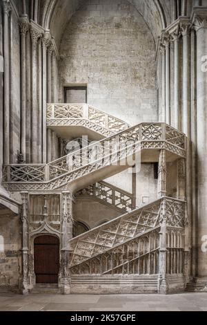 France, Seine-Maritime, Rouen, Notre-Dame Cathedral, stairway to the medieval library, in the northwest corner of the transept Stock Photo