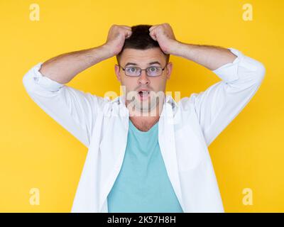 unbelievable news shocked man disbelief emotion Stock Photo