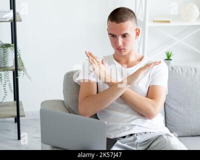 stop gesture protesting man disagreed expression Stock Photo