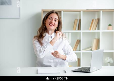 enjoying work excited woman successful achievement Stock Photo