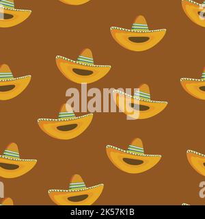 Seamless pattern with ethnic sombrero hat on color background. Vector drawing illustration for packaging, fabric, textile. Wild west, Mexico concept Stock Vector