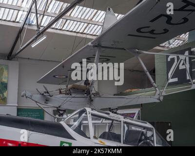 A Grasshopper TX Mk 1 (XA-231), a very basic training glider based on German SG-38 glider in the RAF Manston History Museum, Ramsgate, Kent, UK. Stock Photo