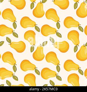 Seamless pattern with pear on white background. Natural delicious fresh ripe tasty fruit. Vector illustration for print, fabric, textile, banner Stock Vector