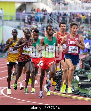 Grant Fisher of the USA competing in the men’s 5000m heats at the World Athletics Championships, Hayward Field, Eugene, Oregon USA on the 21st July 20 Stock Photo