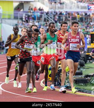 Grant Fisher of the USA competing in the men’s 5000m heats at the World Athletics Championships, Hayward Field, Eugene, Oregon USA on the 21st July 20 Stock Photo