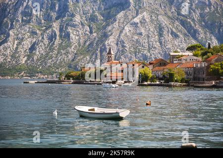 Beautiful view of a small seaside village Donji Stoliv on a summer day. Bay of Kotor, Tivat, Montenegro Stock Photo