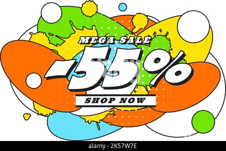 Mega sale banner of bauhaus and pop art, zine culture and memphis elements Stock Vector