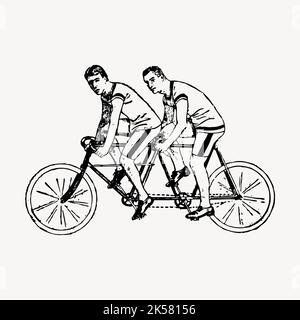 exercise illustration, cycling, tandem bicycle, hand drawn people, vintage bike, bike icon, fun, tandem, vintage bicycle, bike, vintage illustrations, Stock Vector