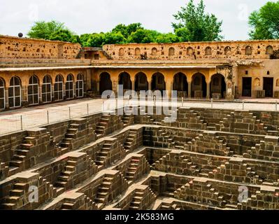 Impressive view of Chand Baori, the oldest and deepest stepwell in the world, Abhaneri village near Jaipur, Rajasthan, India Stock Photo