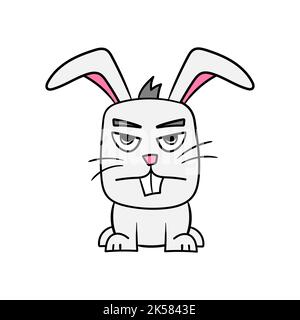 Cute angry bunny. Cartoon illustration of a funny little rabbit isolated on a white background. Symbol of 2023 according to the Chinese calendar. Stock Vector
