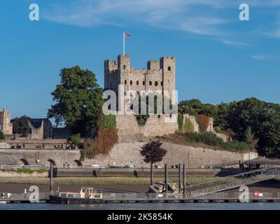 Rochester Castle viewed over the River Medway, Rochester, Kent, UK. Stock Photo