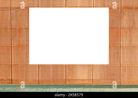Mock up. Blank white horizontal advertising board, billboard, signboard on modern architecture rusty metal wall background Stock Photo