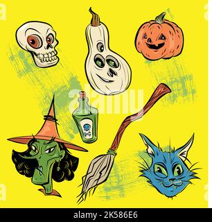flat halloween vintage elements collection vector design illustration Stock Vector