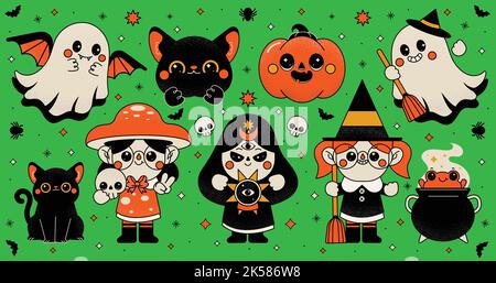 flat halloween elements collection vector design illustration Stock Vector