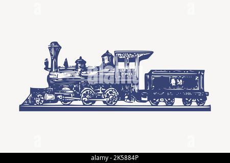 Train locomotive clipart, vintage illustration vector. Stock Vector