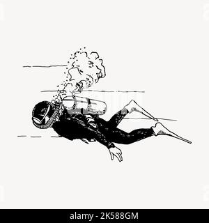 Scuba diver clipart, vintage illustration vector Stock Vector Image ...
