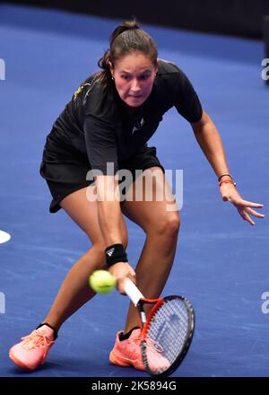 Daria Kasatkina in action against Jasmine Paolini (not pictured) on day ...