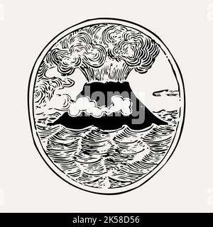 Volcano eruption hand drawn clipart, natural disaster illustration vector. Stock Vector