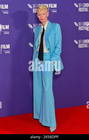 London, UK, - 6th October 2022. Tilda Swinton arrive at the BFI London Film Festival’s Special Presentation for The Eternal Daughter at BFI London Film Festival 2022 at Southbank Centre, Royal Festival Hall, London, UK. - 6th October 2022.Credit: See Li / Alamy Live News Stock Photo