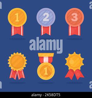 six prize awards set icons Stock Vector