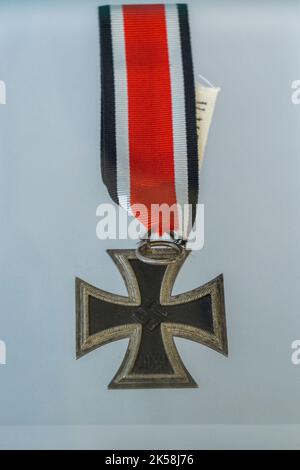 The German Iron Cross on display in the Spitfire and Hurricane Memorial Museum, Ramsgate, Kent, UK. Stock Photo