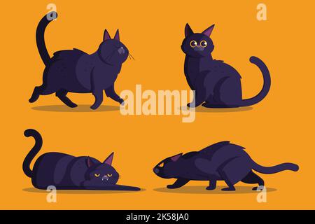 flat halloween black cats collection vector design illustration Stock Vector