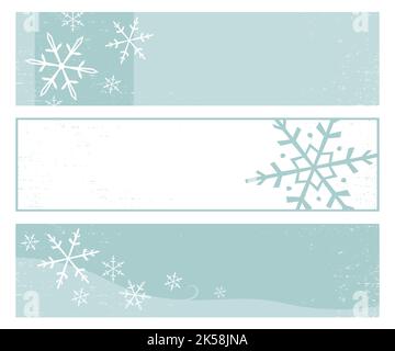 A set of three wintery snowflake themed banners with copy space, in a cut paper style with textures Stock Vector