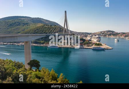 DUBROVNIK, CROATIA - Dr. Franja Tudmana bridge, a cable-stayed bridge crossing Rijeka Dubrovacka, near Port of Gruz. Stock Photo
