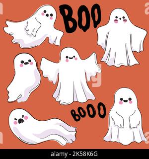 hand drawn halloween ghosts collection vector design illustration Stock Vector