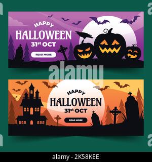 flat halloween horizontal banners set vector design illustration Stock Vector