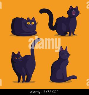 flat halloween black cats collection vector design illustration Stock Vector