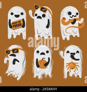 hand drawn halloween ghosts collection vector design illustration Stock Vector