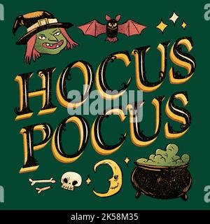 halloween celebration hocus pocus lettering vector design illustration Stock Vector
