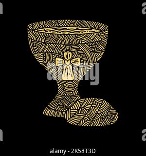 Christian doodle illustration. Communion cup and bread. Stock Vector