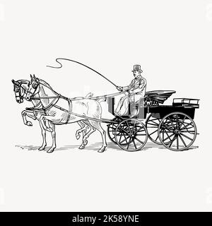 Horse carriage clipart, vintage transportation illustration vector. Stock Vector