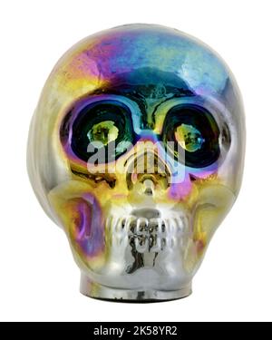 Iridescent Metallic Skull Isolated on White Background Stock Photo