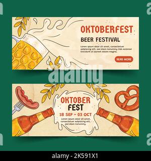 watercolor oktoberfest horizontal banners set vector design illustration Stock Vector