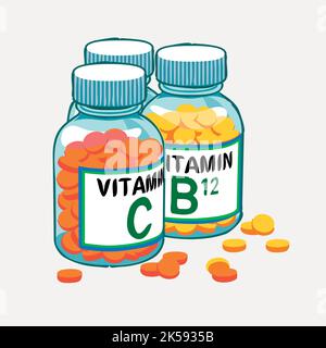 Vitamin C bottle clipart, health supplement illustration vector Stock ...
