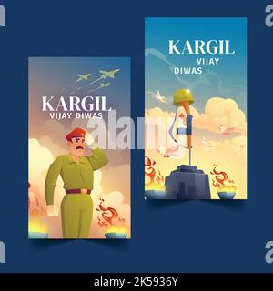 vector illustration of Kargil vijay diwas. Amar Jawan in hindi text of Amar Jawan. flag wrapping. Stock Vector