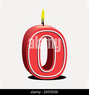 Number 0 birthday candle clipart, red 3D illustration vector. Stock Vector