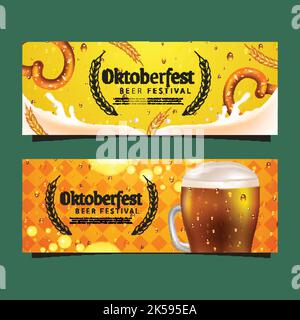 realistic oktoberfest horizontal banners set vector design illustration Stock Vector