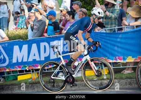 Neilson Powless of the US Cycling team during the elite men's road race,  2022 UCI Road Cycling World Championships, Wollongong, AUS Stock Photo