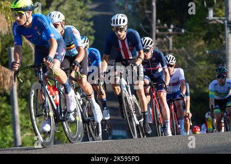 Neilson Powless of the US Cycling team during the elite men's road race,  2022 UCI Road Cycling World Championships, Wollongong, AUS Stock Photo