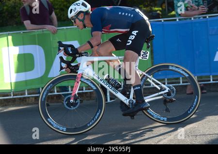 Neilson Powless of the US Cycling team during the elite men's road race,  2022 UCI Road Cycling World Championships, Wollongong, AUS Stock Photo