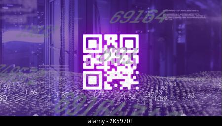 Image of data processing with qr code over server room Stock Photo
