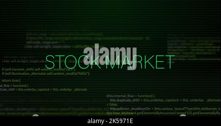 Image of stock market text over data processing Stock Photo