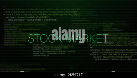 Image of stock market text over data processing Stock Photo