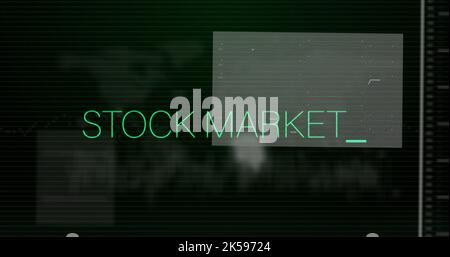 Image of stock market text over data processing Stock Photo